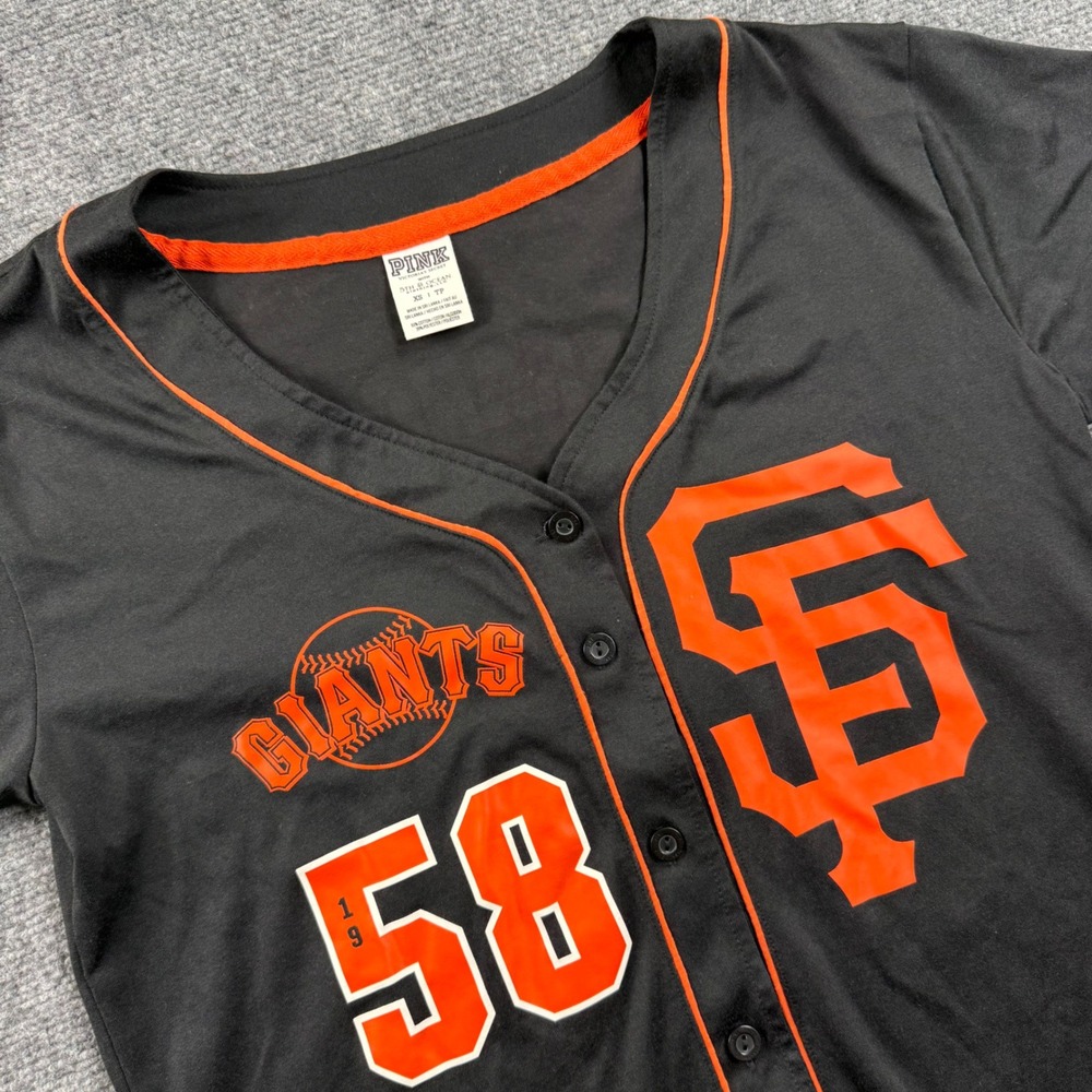 Pink Baseball Jersey Size XS Black San Francisco Giants MLB 5th & Ocean Womens